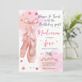 かわいいピンクの女の子の誕生日バレエパーティー 招待状 (スタンド正面)