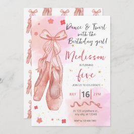 かわいいピンクの女の子の誕生日バレエパーティー 招待状
