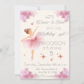かわいいピンクの女の子の誕生日バレエパーティー 招待状 (正面)