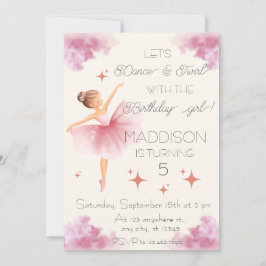 かわいいピンクの女の子の誕生日バレエパーティー 招待状