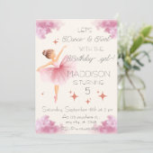 かわいいピンクの女の子の誕生日バレエパーティー 招待状 (スタンド正面)