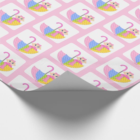 かわいいピンクの女の子の赤ちゃんシャワーパターン ラッピングペーパー (角)