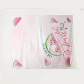 かわいいピンクの女の子の赤ちゃんシャワー 水彩のスイカ タペストリー (正面(横))