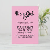 かわいいピンクの女の子の赤モダンちゃんシャワー 招待状 (スタンド正面)