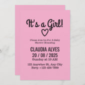 かわいいピンクの女の子の赤モダンちゃんシャワー 招待状 (正面/裏面)