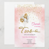 かわいいピンクの女の子の2歳の誕生日招待状 招待状 (正面/裏面)