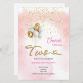 かわいいピンクの女の子の2番目の誕生日招待状 招待状 (正面/裏面)