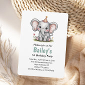 かわいいピンクの女の子エレファント1st誕生日パーティー 招待状