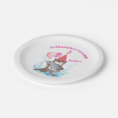 かわいいピンクの女の子シーオッターバースデーパーティー ペーパープレート (アングル)