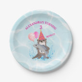 かわいいピンクの女の子シーオッターバースデーパーティー ペーパープレート (正面)