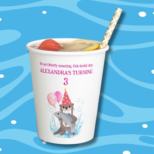 かわいいピンクの女の子シーオッターバースデーパーティー 紙コップ