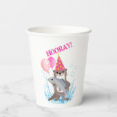かわいいピンクの女の子シーオッターバースデーパーティー 紙コップ (裏面)