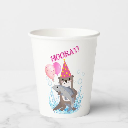 かわいいピンクの女の子シーオッターバースデーパーティー 紙コップ (裏面)