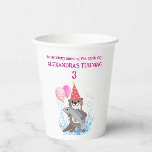 かわいいピンクの女の子シーオッターバースデーパーティー 紙コップ (正面)