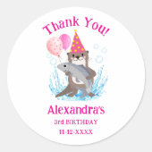 かわいいピンクの女の子シーオッター誕生日パーティーありがとう ラウンドシール (正面)