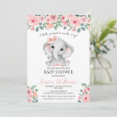 かわいいピンクの女の子ゾウ小さなピーナッツの赤ちゃんシャワー 招待状 (スタンド正面)