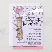 かわいいピンクの女の子ツインツインベビーシャワー 招待状 (正面)