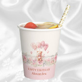 かわいいピンクの女の子テディ誕生日パーティー 紙コップ