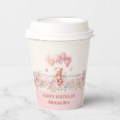 かわいいピンクの女の子テディ誕生日パーティー 紙コップ (正面)