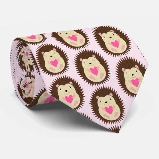 かわいいピンクの女の子ハリネズミ柄 ネクタイ (ロール)