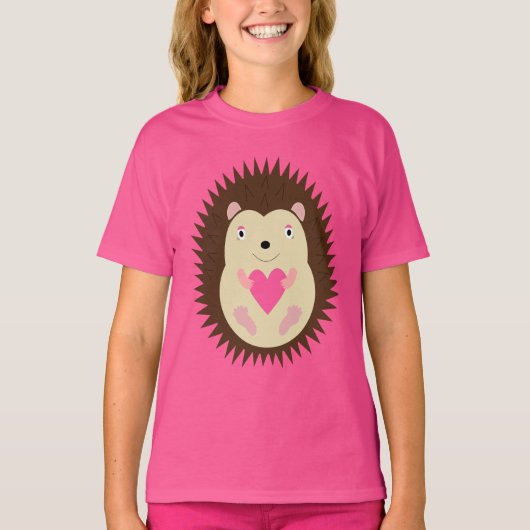かわいいピンクの女の子ハリネズミ Tシャツ (正面)