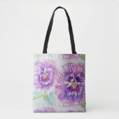 かわいいピンクの女の子パープルパンジーアートスーパーマーケット トートバッグ (正面)