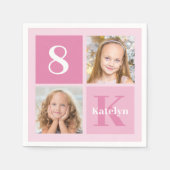 かわいいピンクの女の子フォトコラージュカスタム誕生日パーティー スタンダードカクテルナプキン (正面)