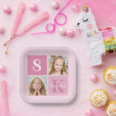 かわいいピンクの女の子フォトコラージュカスタム誕生日パーティー ペーパープレート (パーティー)