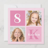 かわいいピンクの女の子フォトコラージュカスタム誕生日パーティー 招待状 (正面)