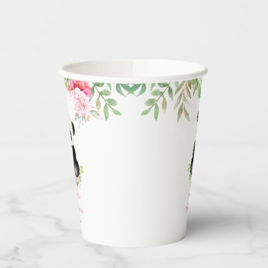 かわいいピンクの女の子フローラパンダクマ赤ちゃんシャワー 紙コップ (左)