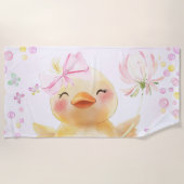 かわいいピンクの女の子ラバーダック ビーチタオル (正面)