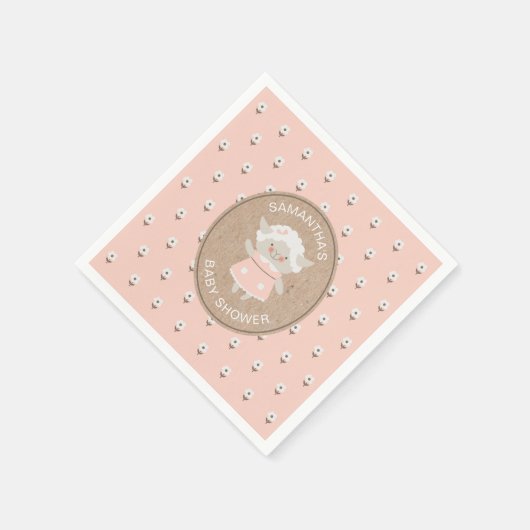 かわいいピンクの女の子ラムベビーシャワーナプキン スタンダードカクテルナプキン (角)
