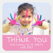 かわいいピンクの女の子誕生日写真ありがとう スクエアシール (正面)
