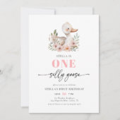 かわいいピンクの女の子間抜けワンガース誕生日パーティー 招待状 (正面)