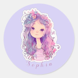かわいいピンクの女の子3パーソナライズされた, ラウンドシール