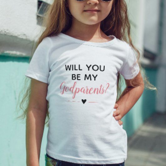 かわいいピンクの女の子 あなたは私の名付け親になってくれますか ベビーTシャツ