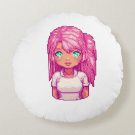 かわいいピンクの女の子 ラウンドクッション