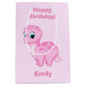 かわいいピンクの女の赤ちゃんの恐竜 ミディアムペーパーバッグ (正面)