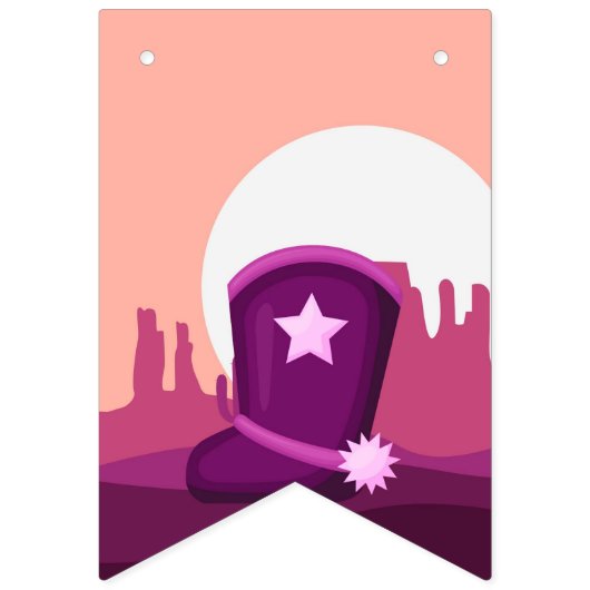 かわいいピンクの女性のカーボーイ西の砂漠の任意の年齢の誕生日 バンティングフラッグ (第1の旗)