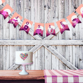 かわいいピンクの女性のカーボーイ西の砂漠の任意の年齢の誕生日 バンティングフラッグ