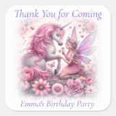 かわいいピンクの妖精かわいらしとユニコーンありがとう スクエアシール (正面)