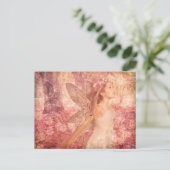 かわいいピンクの妖精の春ファンタジーアート ポストカード (スタンド正面)