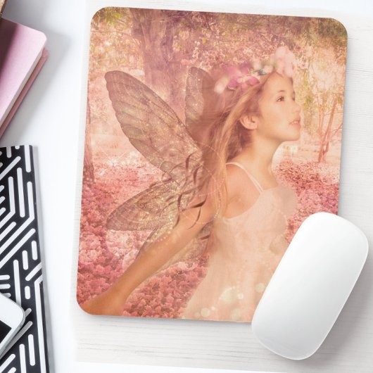 かわいいピンクの妖精の春ファンタジーアート マウスパッド