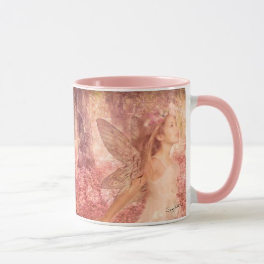 かわいいピンクの妖精の春ファンタジーアート マグカップ (右)