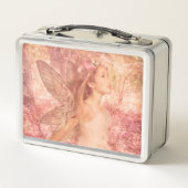 かわいいピンクの妖精の春ファンタジーアート メタルランチボックス (裏面)