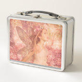 かわいいピンクの妖精の春ファンタジーアート メタルランチボックス (正面)