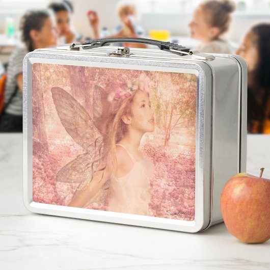 かわいいピンクの妖精の春ファンタジーアート メタルランチボックス