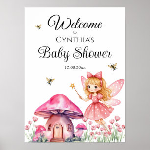 かわいいピンクの妖精キノコ赤ちゃんシャワー ポスター