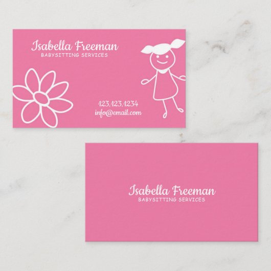 . .かわいいピンクの子どもたちの託児所 名刺 (正面/裏面)