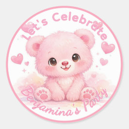 かわいいピンクの子グマの女の子の誕生日 ラウンドシール